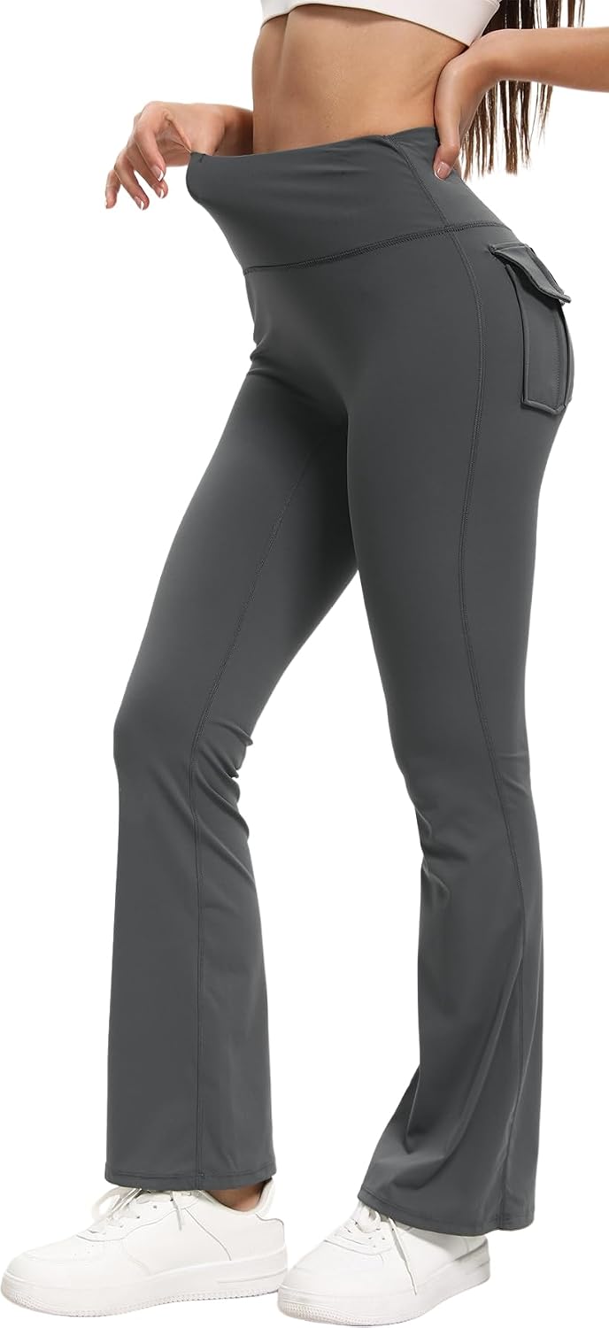 Women High Waisted Flare Yoga Leggings with Pockets – Charcoal