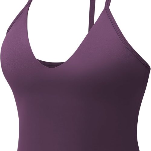 Deep V Neck Racerback Yoga Crop Tank Top – Purple