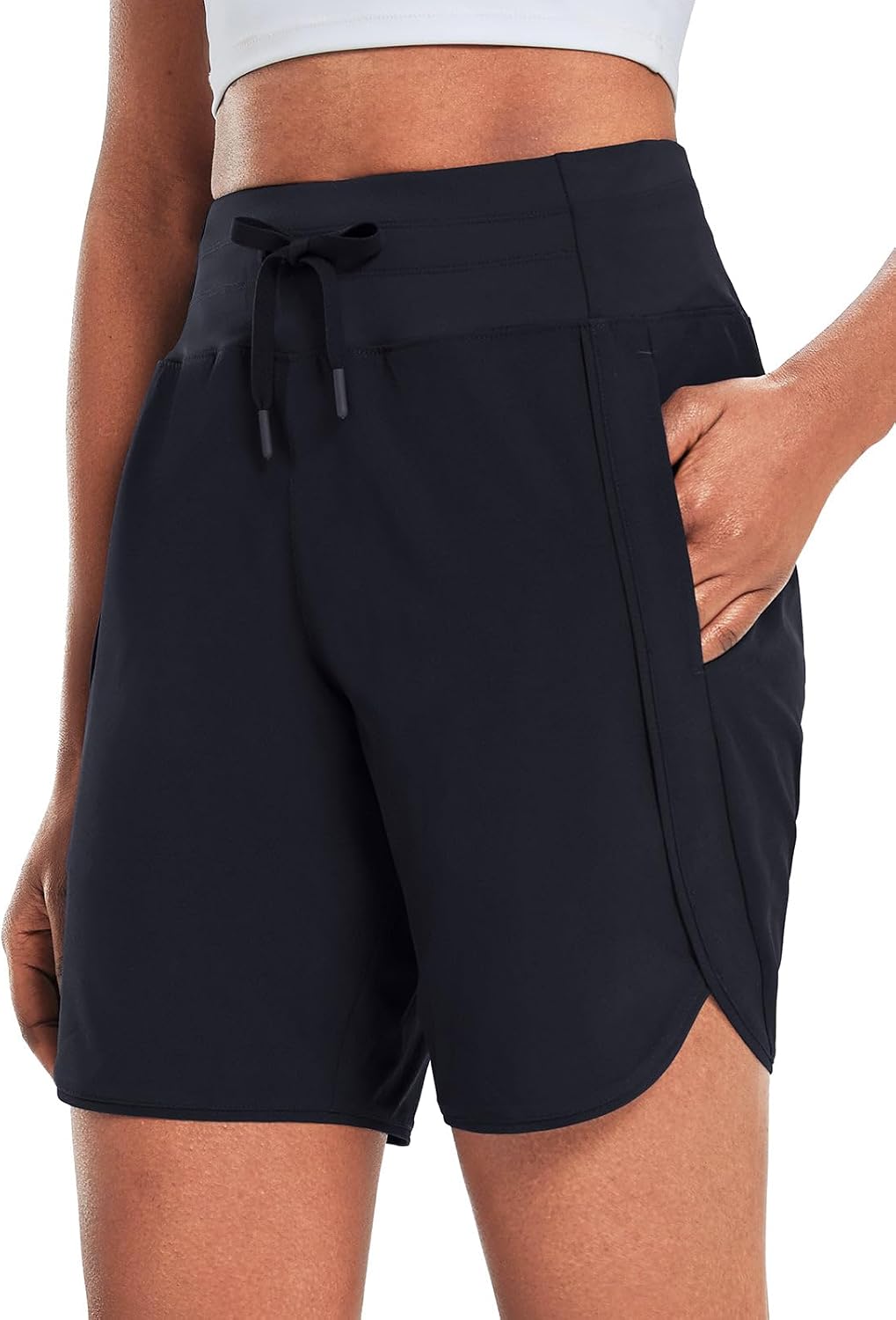 Women High Waisted Yoga Shorts with Zipper Pockets