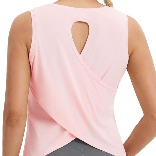 Cross Open Back Yoga Tank Top with Curved Hem
