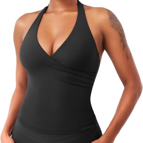 Halter Backless Yoga Tank Top with Built In Bra