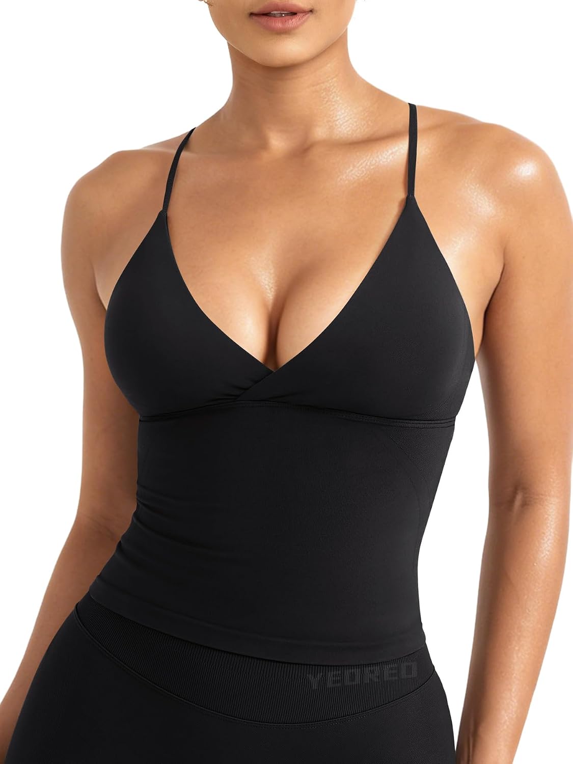 Deep V Neck Yoga Crop Top with Built In Bra