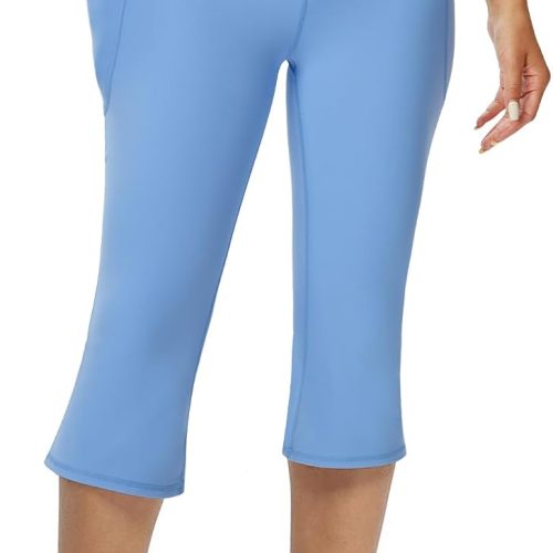 Women High Waisted Flare Yoga Leggings with Pockets – Light Blue