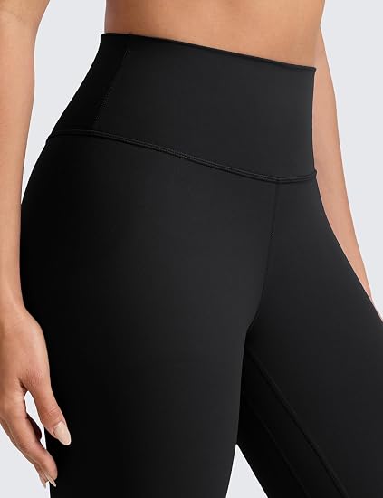 Women High Waisted Soft Yoga Leggings – Black Double Waistband