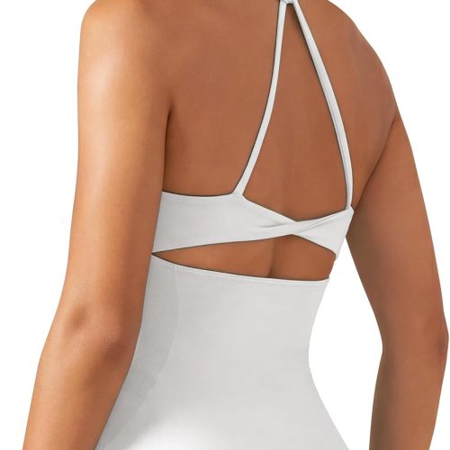 Twist Back Seamless Yoga Tank Top with Built In Bra