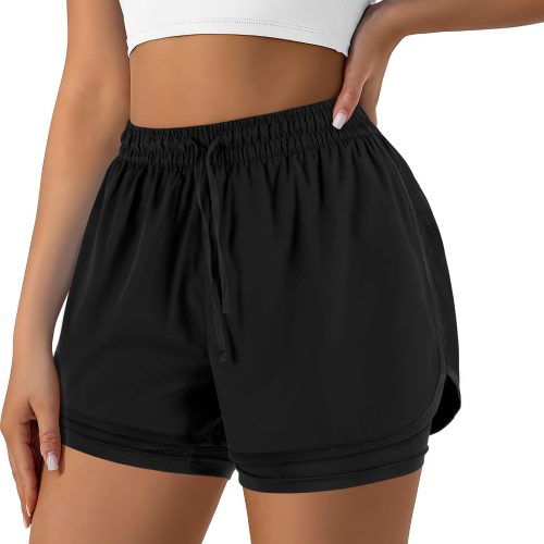 Women High Waisted 2 in 1 Yoga Shorts