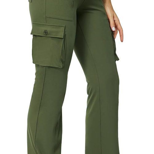 Women High Waisted Multi Pocket Flare Yoga Pants