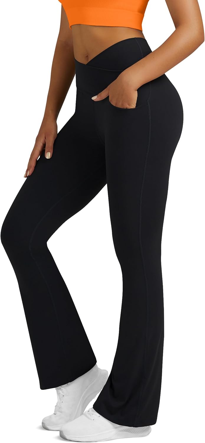 Women High Waisted Criss Cross Flare Yoga Pants