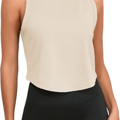 Cropped Yoga Tank Top with Crewneck and Racerback