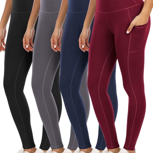 4 Pack Women High Waisted Yoga Leggings with Pockets
