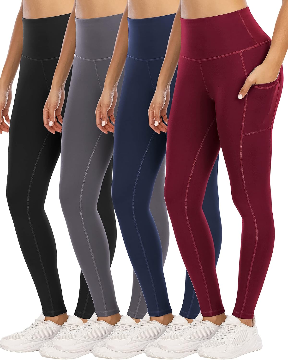 4 Pack Women High Waisted Yoga Leggings with Pockets
