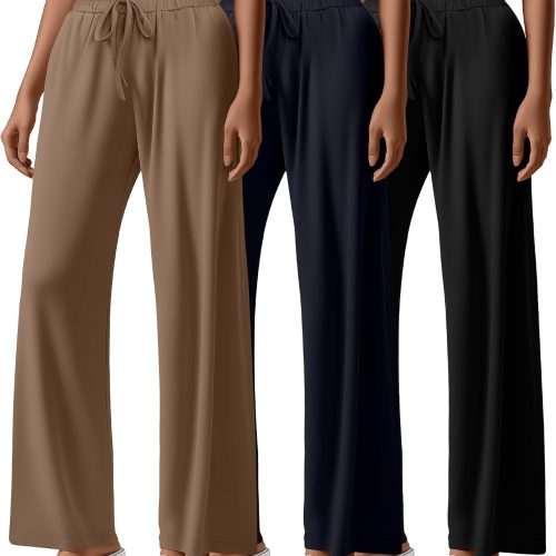 Women High Waisted Drawstring Wide Leg Yoga Pants
