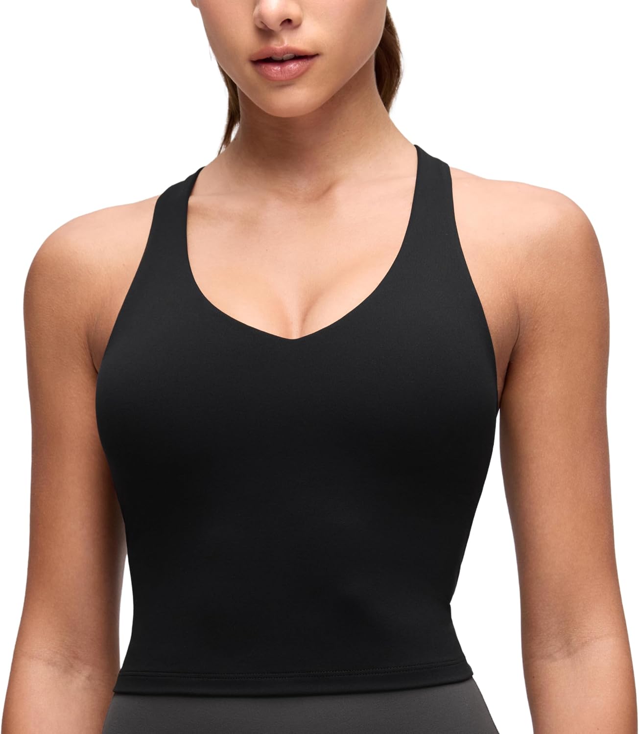 V Neck Racerback Yoga Tank Top with Removable Pads