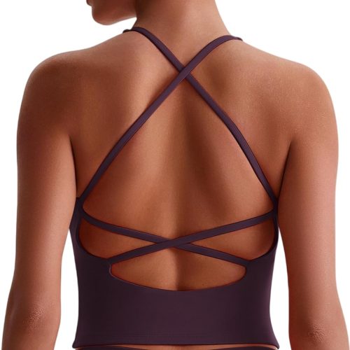 Longline Criss Cross Back Yoga Tank Top with Built In Bra