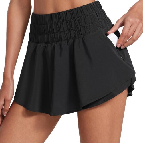 Women High Waisted Ruffled Yoga Shorts