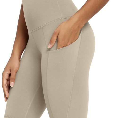 Women High Waisted Yoga Biker Shorts with Pockets – Beige