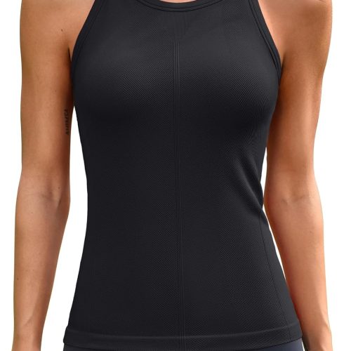 Crew Neck Seamless Yoga Tank Top with Built In Bra