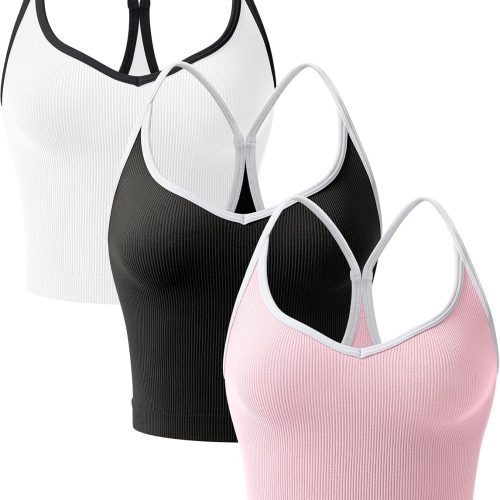 Backless Deep V Neck Yoga Tank Top with Padded Bra