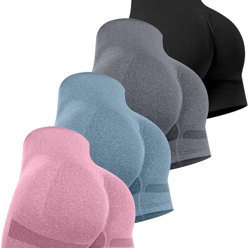 Women High Waisted Butt Lifting Yoga Shorts Set – Solid Colors