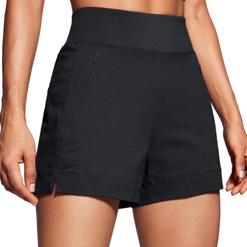 Women Mid Rise Hiking Yoga Shorts with Zipper Pockets