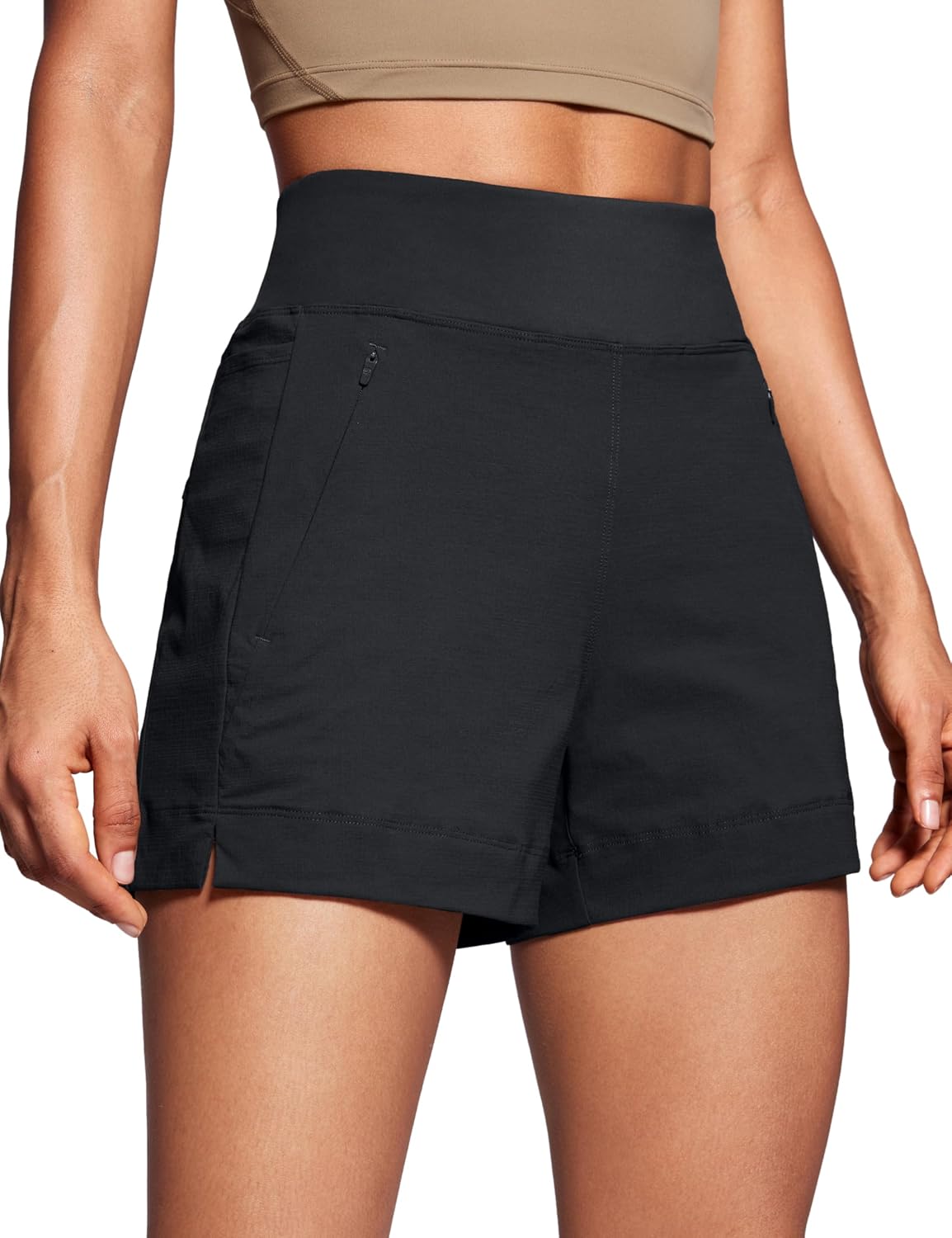 Women Mid Rise Hiking Yoga Shorts with Zipper Pockets